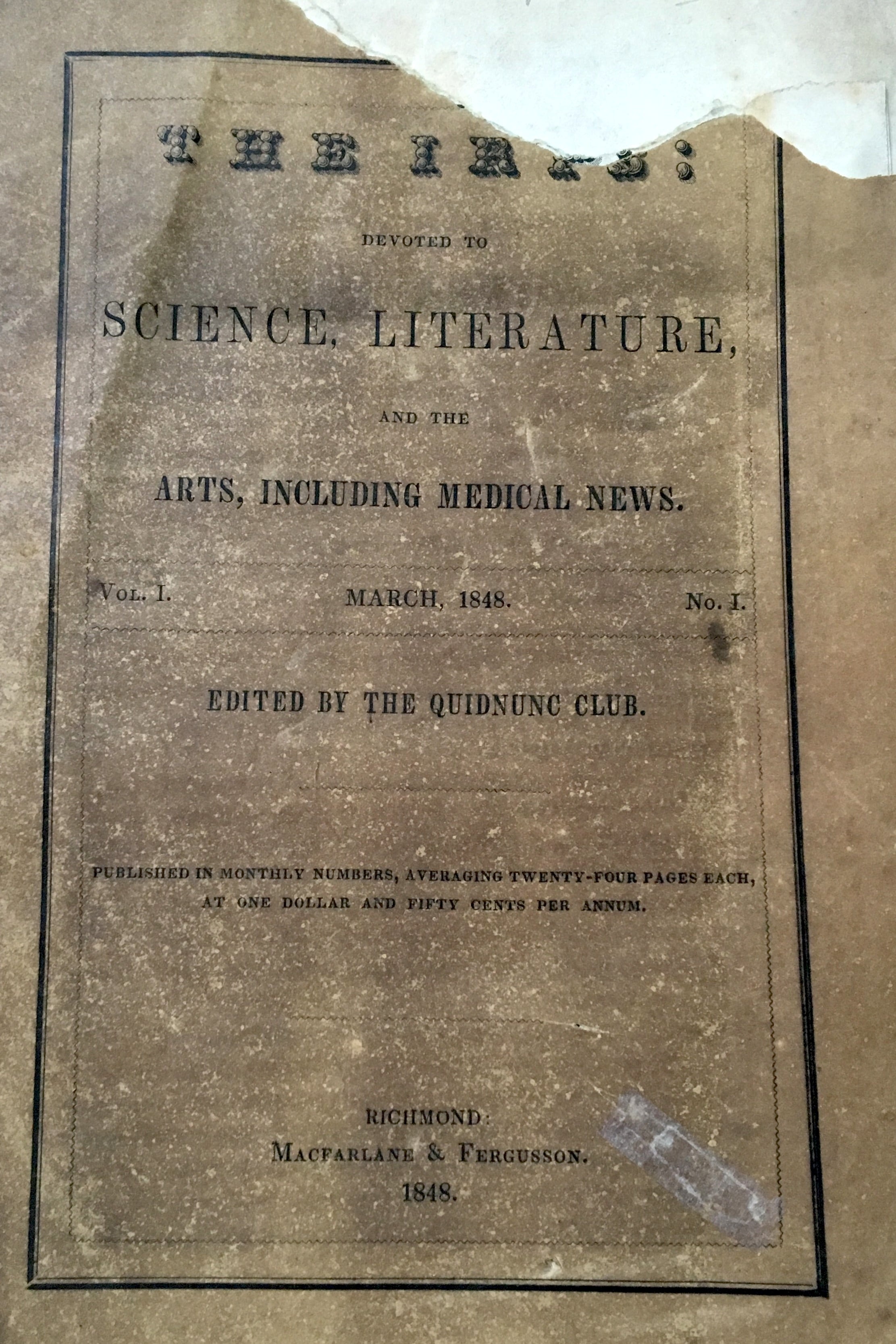 Iris: Devoted to Science, Literature and the Arts, Including Medical News.